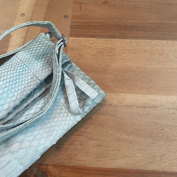 Baby blue authentic snake skin Textured Clutch with Wristlet